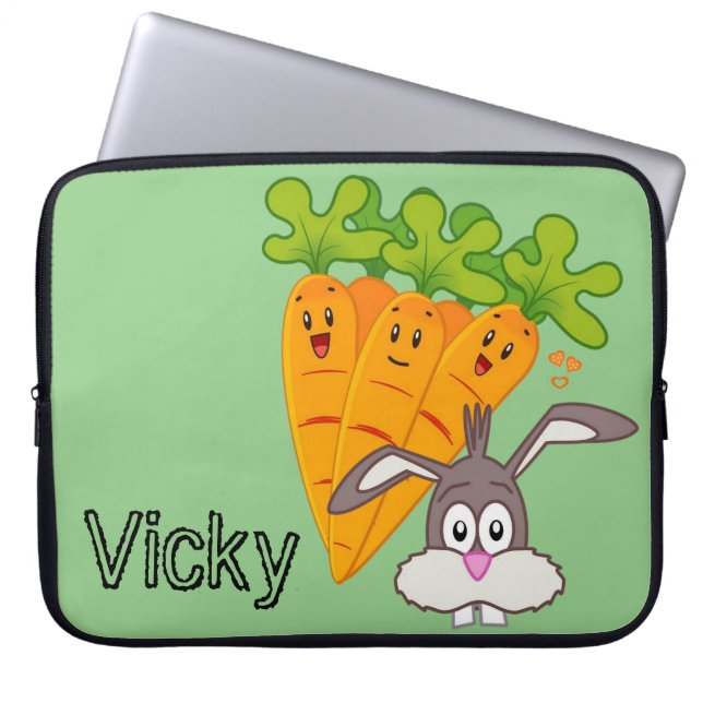 Funda Para Portátil Portátil Sleeve Carrots Rabbit Green (Frente)