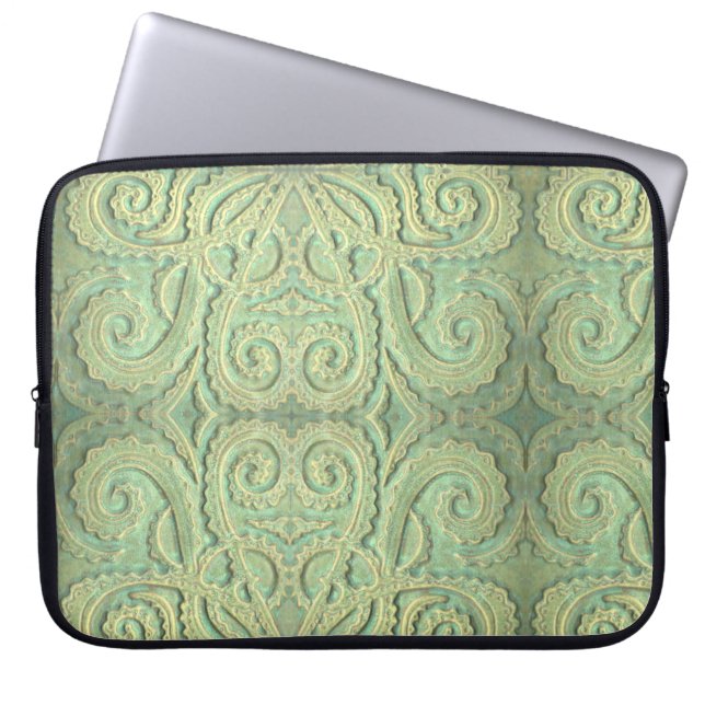 Funda Para Portátil Portátil Sleeve Fiddlehead Fern mosaico verde (Frente)