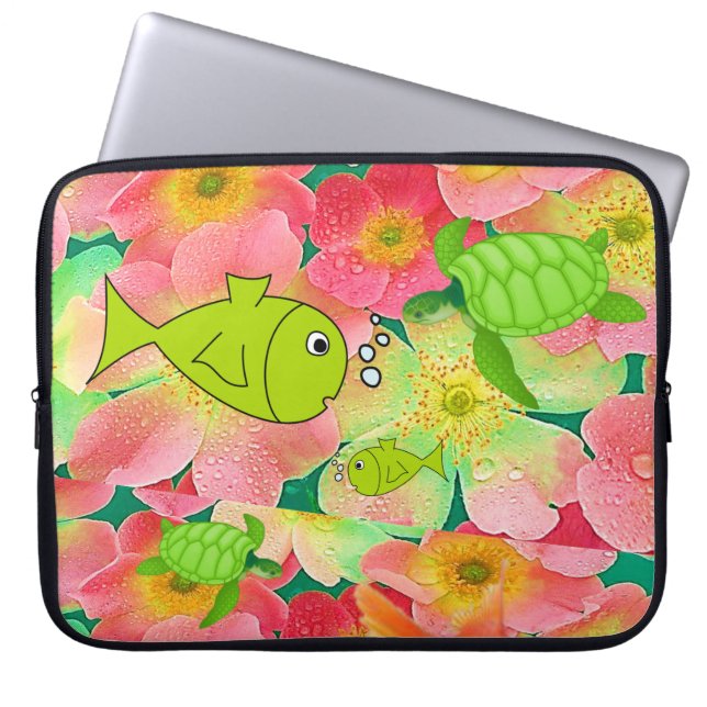 Funda Para Portátil Portátil Sleeve Floral Fish Turbe (Frente)