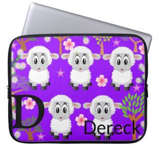 Funda Para Portátil Portátil Sleeve Ovejas Árboles Floral Púrpura