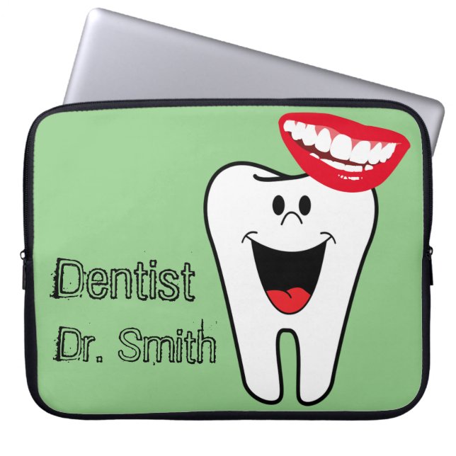 Funda Para Portátil Portátil Sleeve Tooth Smile Dentist Green (Frente)