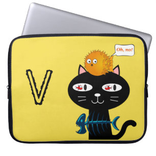 Funda Para Portátil Portátil Sleve Gato Negro Fish Bones Amarillo
