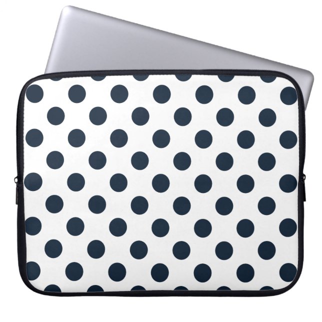 Funda Para Portátil Pos de polka azul marino oscuro (Frente)