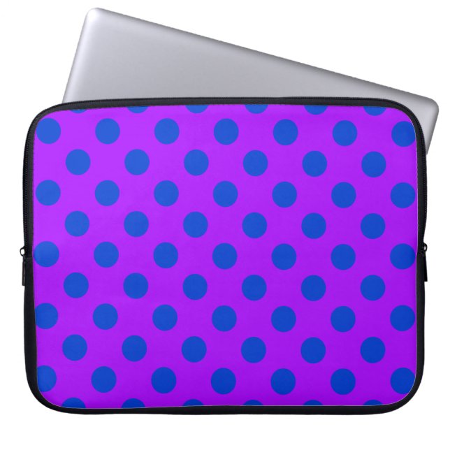 Funda Para Portátil Pos de polka azul sobre morado (Frente)