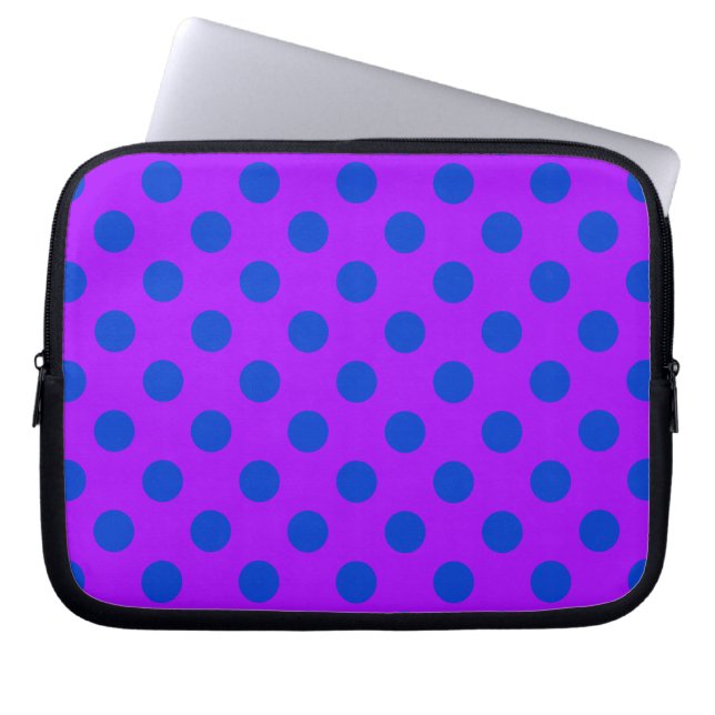 Funda Para Portátil Pos de polka azul sobre morado (Frente)