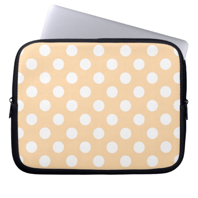 Funda Para Portátil Pos de polka blanca en beige (Frente)