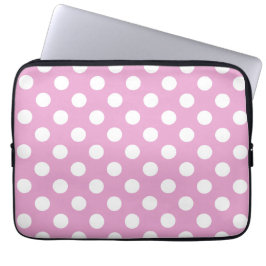 Funda Para Portátil Pos de polka blanca en rosa pálido