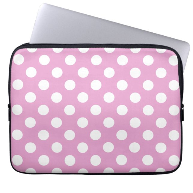 Funda Para Portátil Pos de polka blanca en rosa pálido (Frente)