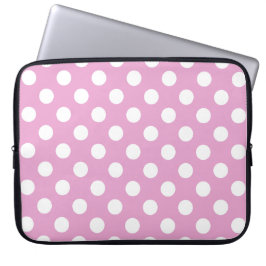 Funda Para Portátil Pos de polka blanca en rosa pálido