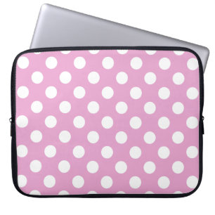 Funda Para Portátil Pos de polka blanca en rosa pálido