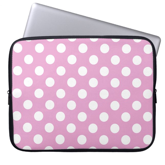 Funda Para Portátil Pos de polka blanca en rosa pálido (Frente)