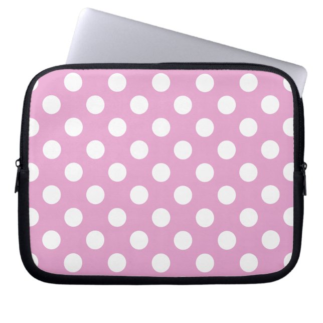 Funda Para Portátil Pos de polka blanca en rosa pálido (Frente)