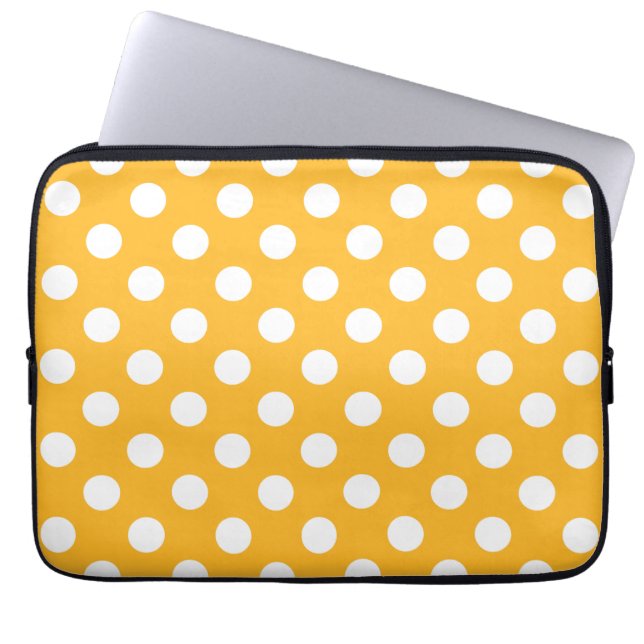Funda Para Portátil Pos de polka blanca sobre amarillo (Frente)