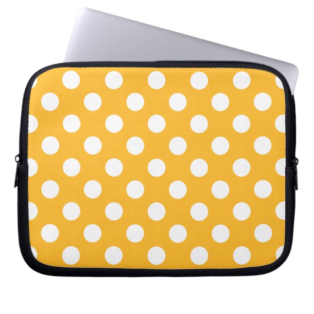 Funda Para Portátil Pos de polka blanca sobre amarillo (Frente)