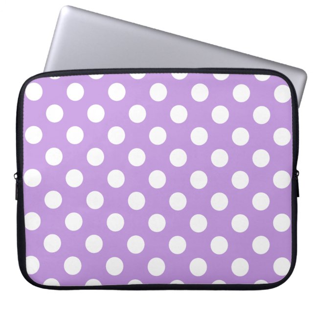 Funda Para Portátil Pos de polka blanca sobre lila (Frente)