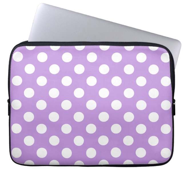 Funda Para Portátil Pos de polka blanca sobre lila (Frente)