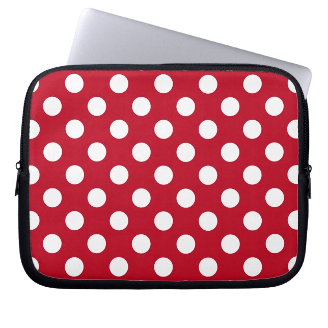 Funda Para Portátil Pos de polka blanca sobre rojo (Frente)
