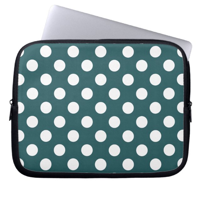 Funda Para Portátil Pos de polka blanco en verde azulado (Frente)