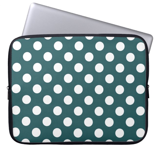 Funda Para Portátil Pos de polka blanco en verde azulado (Frente)