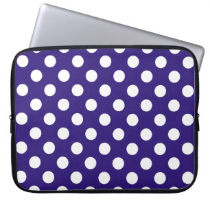 Funda Para Portátil Pos de polka blanco sobre azul oscuro