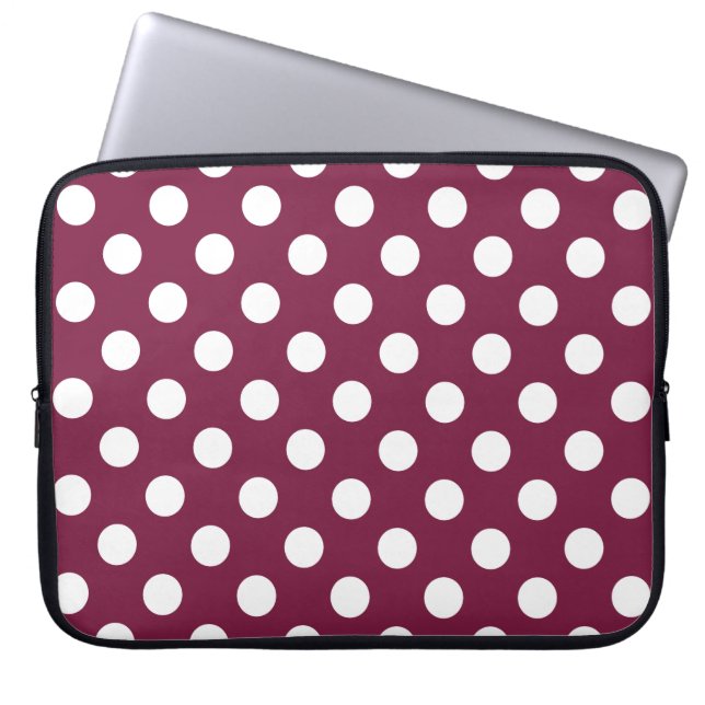 Funda Para Portátil Pos de polka blanco sobre burdeos (Frente)