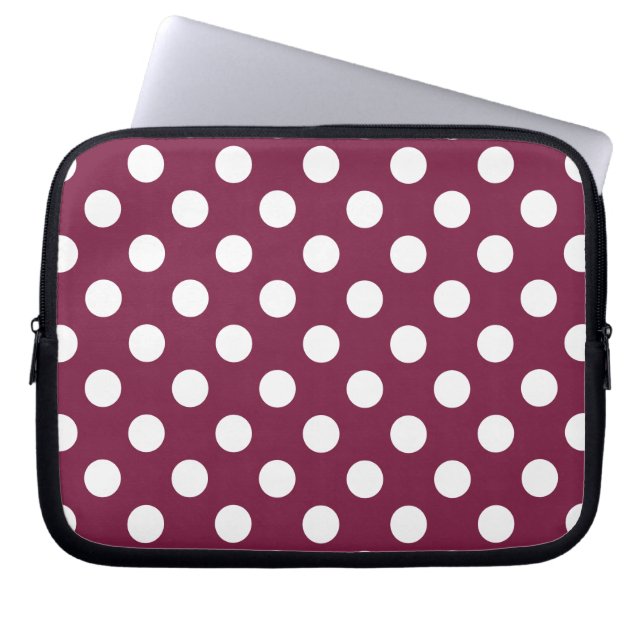Funda Para Portátil Pos de polka blanco sobre burdeos (Frente)