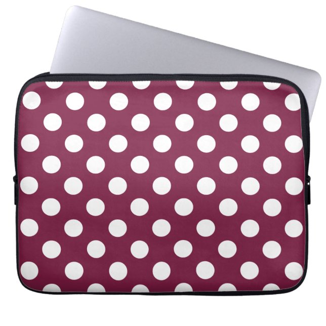 Funda Para Portátil Pos de polka blanco sobre burdeos (Frente)