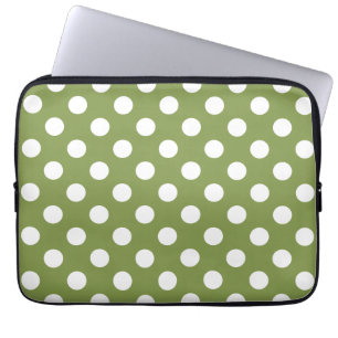 Funda Para Portátil Pos de polka blanco sobre el verde oliva