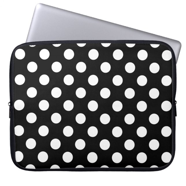 Funda Para Portátil Pos de polka blanco sobre negro (Frente)