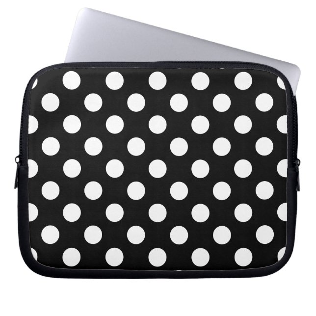 Funda Para Portátil Pos de polka blanco sobre negro (Frente)