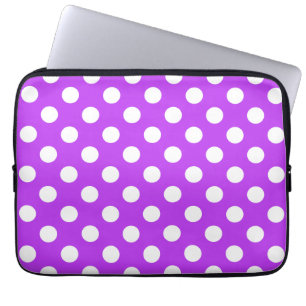Funda Para Portátil Pos de polka blanco sobre púrpura brillante