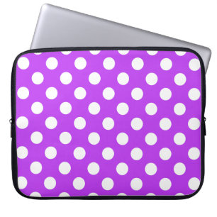 Funda Para Portátil Pos de polka blanco sobre púrpura brillante