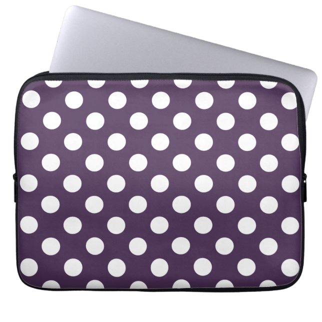 Funda Para Portátil Pos de polka blanco sobre púrpura de ciruela (Frente)