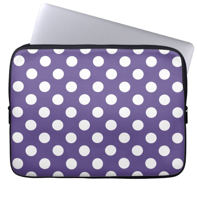 Funda Para Portátil Pos de polka blanco sobre ultravioleta (Frente)