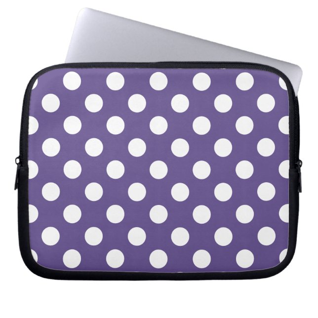 Funda Para Portátil Pos de polka blanco sobre ultravioleta (Frente)