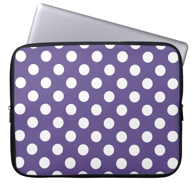 Funda Para Portátil Pos de polka blanco sobre ultravioleta (Frente)