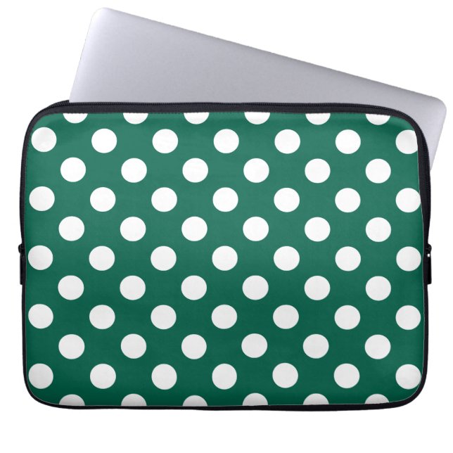Funda Para Portátil Pos de polka blanco sobre verde sabio (Frente)