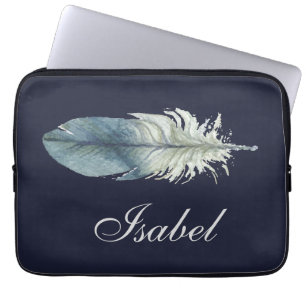Funda Para Portátil Pos de polka de plumas de plumas de color gris azu