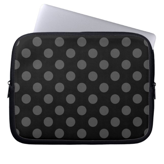 Funda Para Portátil Pos de polka gris sobre negro (Frente)