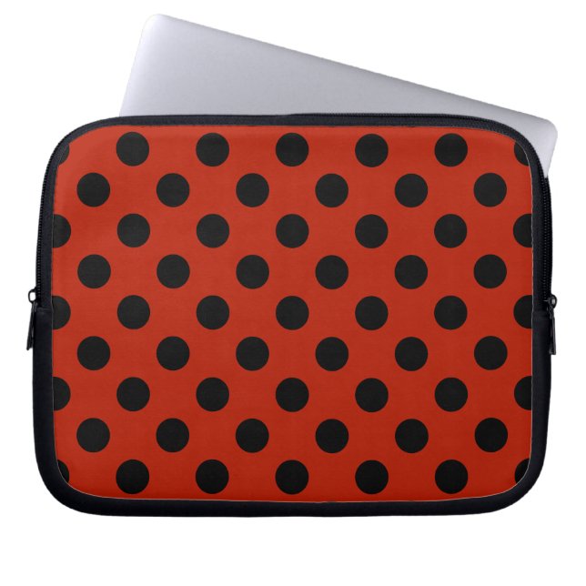 Funda Para Portátil Pos de polka negra en rojo (Frente)