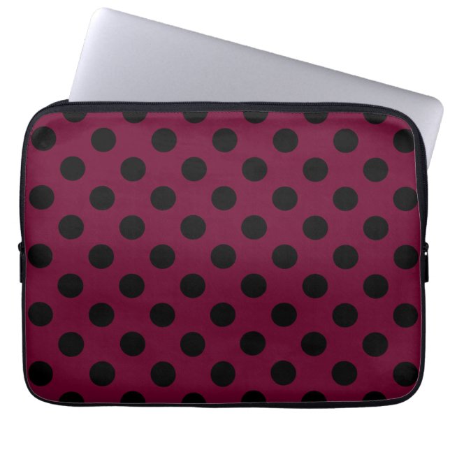 Funda Para Portátil Pos de polka negro en burdeos (Frente)