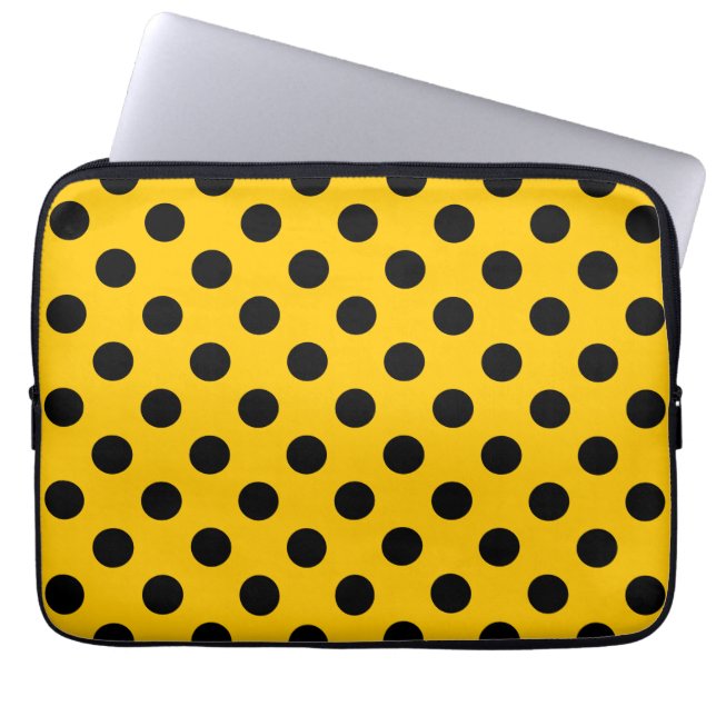 Funda Para Portátil Pos de polka negro sobre amarillo (Frente)