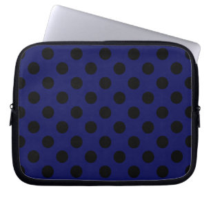 Funda Para Portátil Pos de polka negro sobre azul marino