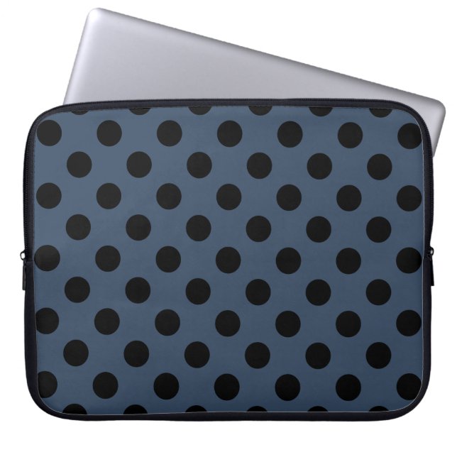 Funda Para Portátil Pos de polka negro sobre gris-azul (Frente)