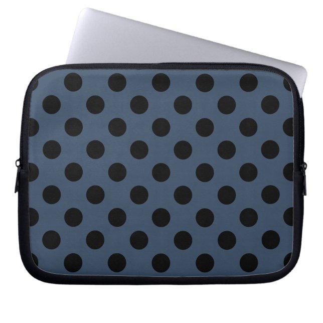 Funda Para Portátil Pos de polka negro sobre gris-azul (Frente)