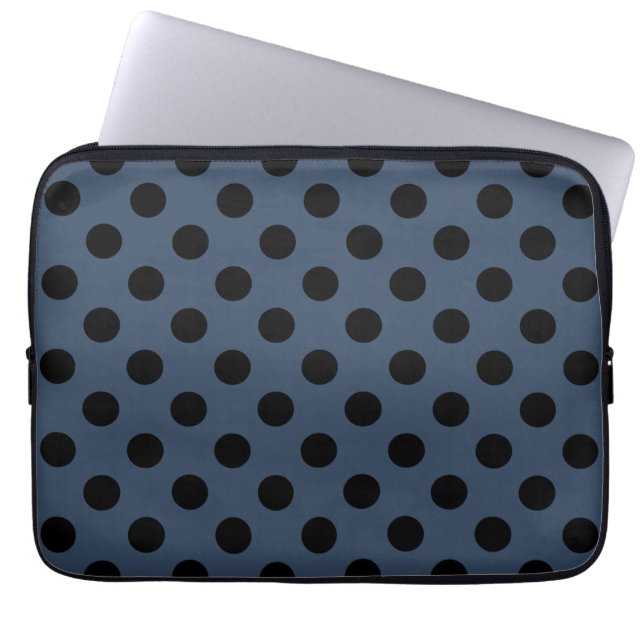 Funda Para Portátil Pos de polka negro sobre gris-azul (Frente)