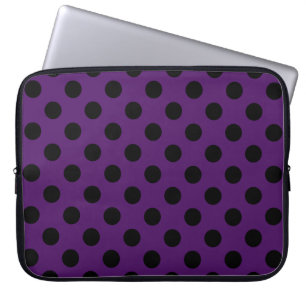 Funda Para Portátil Pos de polka negro sobre púrpura de ciruela
