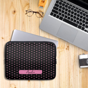 Funda Para Portátil Pos de polka negros y rosas