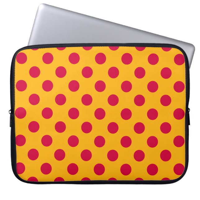 Funda Para Portátil Pos rojos de polka sobre amarillo (Frente)
