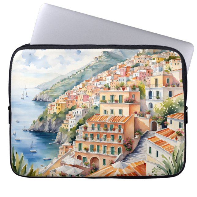 Funda Para Portátil Positano: Acuarela Encanta la Costa Amalfitana de  (Frente)